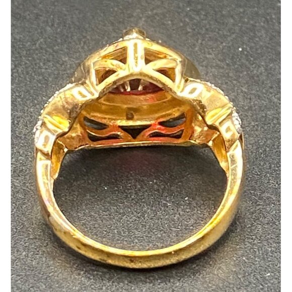 Vermeil Sterling Silver Trillion Cut Red Faux Ruby Ring 5.5g Sz 7 Red Rose Box - Picture 8 of 11